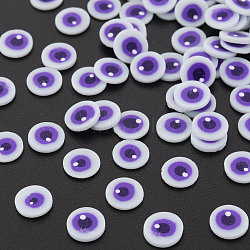 Handmade Polymer Clay Cabochons, Flat Round with Evil Eye, Blue Violet, 5~6x0.5~1mm, about 50000pcs/1000g(CLAY-N006-112-B02)