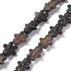 Half Rainbow Plated Forsted Electroplate Glass Beads, Ginger Man, for Christmas, Black, 15x14x7mm, Hole: 1mm, about 45pcs/strand, 24.80''~25.20''(63~64cm)(GLAA-P005-HR03)