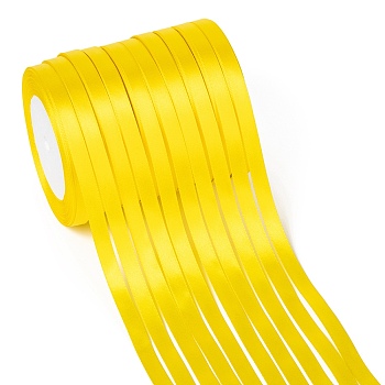 Single Face Satin Ribbon, Polyester Ribbon, Yellow, 3/8 inch(10mm), about 25yards/roll(22.86m/roll), 10rolls/group, 250yards/group(228.6m/group)
