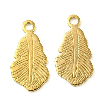 Ion Plating(IP) 304 Stainless Steel Pendants, Feather Charm, Laser Cut, Real 18K Gold Plated, 18.5x9.5x1mm, Hole: 1.8mm