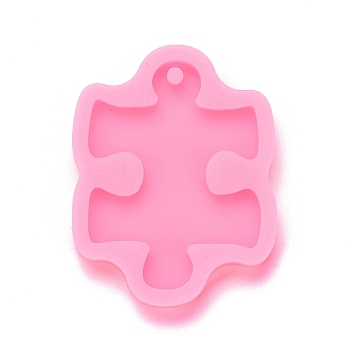 Puzzle Piece Pendant Silicone Molds, Resin Casting Molds, for UV Resin & Epoxy Resin Jewelry Making, Hot Pink, 73x53x9mm, Hole: 4mm, Inner Diameter: 62x46mm