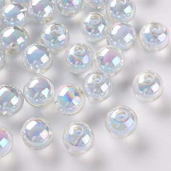 Transparent Acrylic Beads, Bead in Bead, AB Color, Round, Cornflower Blue, 9.5x9mm, Hole: 2mm