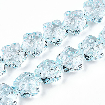 Transparency Glass Beads Strands, Star, Light Sky Blue, 14~14.5x15x9~9.5mm, Hole: 1mm, about 45pcs/strand, 24.80~26.1''(63~65.25cm)