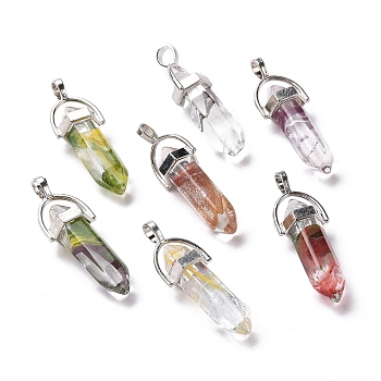 Handmade Lampwork Pendants, with Alloy Findings, Bullet Charm, Mixed Color, 41x14x10mm, Hole: 5.5x4.5mm
