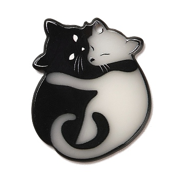 Luminous Opaque Acrylic Pendants, Cat Shape, Black, 38x31x2mm, Hole: 1.8mm