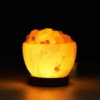 USB Natural Himalayan Rock Salt Lamp, with 1 Bulb(200W), Wood Base, Bowl with Salt Chunks, 94x103mm