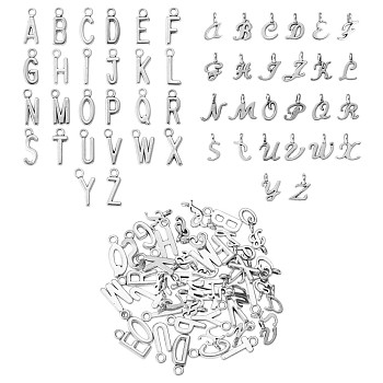 156Pcs Alloy Charms, Initial Letter A~Z, Silver, 10.8x7.8x1.5mm, Hole: 1.5mm