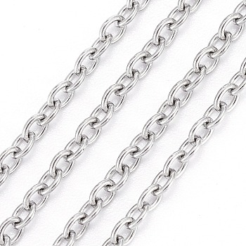 304 Stainless Steel Cable Chains, Soldered, Oval, Stainless Steel Color, 2.5x2x0.5mm