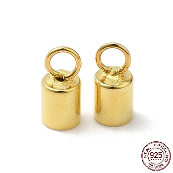 925 Sterling Silver Cord Ends, End Caps, Column, Golden, 6.5x3mm, Hole: 1.4mm, Inner Diameter: 2.5mm
