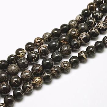 Round Natural Imperial Jasper Beads, Dyed, Black, 6mm, Hole: 1mm, about 66pcs/strand, 15.7 inch.