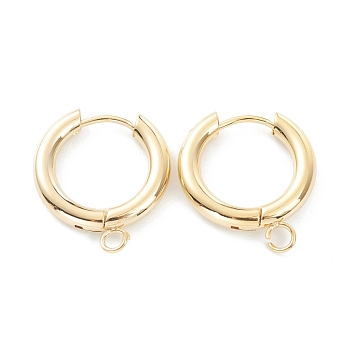 201 Stainless Steel Huggie Hoop Earring Findings, with Horizontal Loop and 316 Surgical Stainless Steel Pin, Real 24K Gold Plated, 20x18x3mm, Hole: 2.5mm, Pin: 1mm