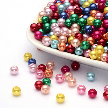 Imitation Pearl Acrylic Beads, Dyed, Round, Mixed Color, 6x5.5mm, Hole: 1.5~2mm, about 4500pcs/pound