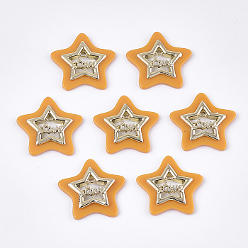 Opaque Acrylic Pendants, with Alloy Findings, Star with Word Love, Light Gold, Orange, 29x30x4mm, Hole: 2mm