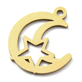 Ion Plating(IP) 316L Surgical Stainless Steel Pendants, Laser Cut, Moon with Star Charm, Real 18K Gold Plated, 17.5x16x1mm, Hole: 1.5mm