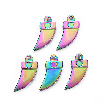 201 Stainless Steel Pendants, Knife, Rainbow Color, 19x12x2.5mm, Hole: 1.6mm