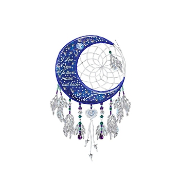DIY Moon Pendant Decoration Diamond Painting Kit, Including Resin Rhinestones Bag, Diamond Sticky Pen, Tray Plate and Glue Clay and Metal Chain, Dark Blue, Finish Product: 310x200mm