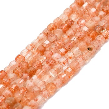 Natural Sunstone Beads Strands, Faceted, Cube, 2x2x2mm, Hole: 0.6mm, about 182pcs/strand, 15.16''~15.55''(38.5~39.5cm)
