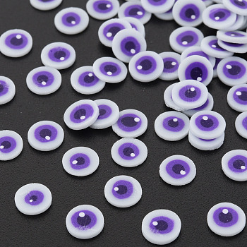 Handmade Polymer Clay Cabochons, Flat Round with Evil Eye, Blue Violet, 5~6x0.5~1mm, about 50000pcs/1000g