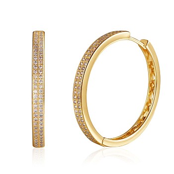 Cubic Zirconia Chunky Hoop Earrings, Brass Jewelry for Women, Golden, 34.5mm