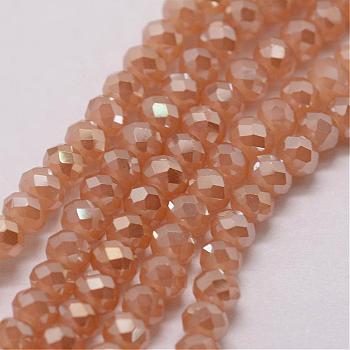 Electroplate Glass Bead Strands, Rondelle, Faceted, Pearl Luster Plated, Navajo White, 3~3.5x2mm, Hole: 1mm, about 120~125pcs/strand, 12.4 inch