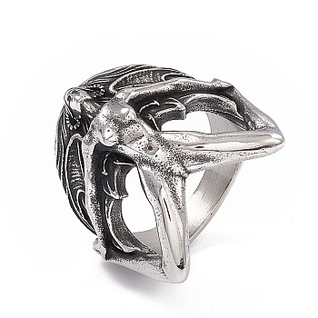 Gothic 304 Stainless Steel Finger Ring, Women Wide Band Rings for Women Men, Antique Silver & Stainless Steel Color, Inner Diameter: 19mm