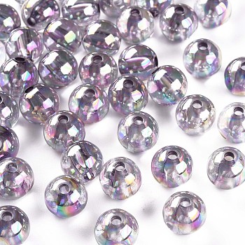 Transparent Acrylic Beads, AB Color Plated, Round, Lavender, 10x9mm, Hole: 2mm, about 940pcs/500g