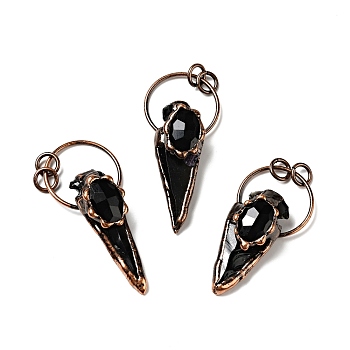 Natural Obsidian Nuggets Big Pendants, Large Hole Pendants, with Red Copper Tone Brass Findings, Cadmium Free & Lead Free, Cone, Faceted, 57~64.5x28x13mm, Hole: 6mm