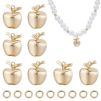 14Pcs Brass Apple Charms, Nickel Free, with 14Pcs Open Jump Rings, Real 18K Gold Plated, 10x8x7.5mm, Hole: 0.8mm