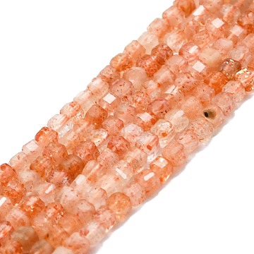 Natural Sunstone Beads Strands, Faceted, Cube, 2x2x2mm, Hole: 0.6mm, about 182pcs/strand, 15.16''~15.55''(38.5~39.5cm)(G-P457-B01-17)