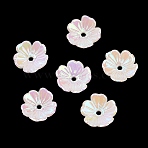 UV Plating Opaque Acrylic Bead Cap, Iridescent, 5-Petal Flower, White, 11x4mm, Hole: 1.4mm(OACR-K001-41A)
