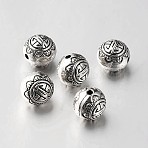 Tibetan Style Alloy Round Beads, Antique Silver, 10mm, Hole: 1mm(TIBEB-O004-43)