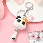 Resin Keychain, with Alloy Rings and Clasps, Cat Shape, White, 11.8cm(KEYC-YW00111-03)