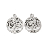 304 Stainless Steel Flat Round with Laser Cut Tree of Life Charms, Non-Tarnish, Stainless Steel Color, 14.5x12x1mm, Hole: 1.4mm(STAS-L022-512P)