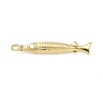 Brass Pendants, Fish Charms, Cadmium Free & Lead Free, Rack Plating, Long-Lasting Plated, with Jump Ring, Real 18K Gold Plated, 32x6x4mm, Hole: 3.3mm(KK-C156-16G)