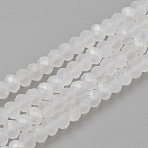 Electroplate Glass Beads Strands, Faceted, Half Plated, Matte Style, Rondelle, Clear AB, 4x3mm, Hole: 0.8~1mm, about 105~110pcs/strand, 38~39cm(EGLA-S141-4mm-01E)
