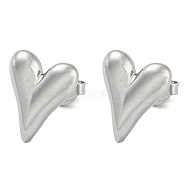 304 Stainless Steel Stud Earrings, Heart, Stainless Steel Color, 14x12mm(EJEW-M233-18P)