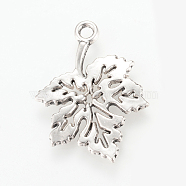 Autumn Theme Tibetan Style Alloy Pendants, Maple Leaf, Cadmium Free & Nickel Free & Lead Free, Antique Silver, 29x21x2mm, Hole: 2mm, about 480pcs/1000g(TIBEP-Q064-20AS-NR)