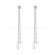 304 Stainless Steel Dangle Stud Earrings, Imitation Pearls Tassel Earrings, Stainless Steel Color, no size(KZ5399-1)