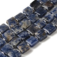 Natural Blue Spot Jasper Beads Strands, Square, with Seed Beads, 10~10.5x10~10.5x5~5.5mm, Hole: 1.6mm, about 32pcs/strand, 15.16~15.35 inch(38.5~39cm)(G-L596-A07-01)