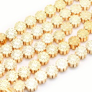 Electroplate Non-magnetic Synthetic Hematite Beads Strands, Grade AA, Long-Lasting Plated, Flower, Golden Plated, 6~7x3mm, Hole: 0.8mm, about 62pcs/strand, 15.7 inch(40cm)(G-L485-12-G)