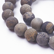 Natural Dendritic Jasper Beads Strands, Frosted, Round, 8mm, Hole: 1mm, about 48pcs/strand, 15.3 inch(39cm)(X-G-F520-47-8mm)