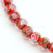 Handmade Gold Sand Lampwork Rondelle Beads Strands, Faceted, Red, 10x7mm, Hole: 2mm, about 50pcs/strand, 13.77 inch(X-LAMP-L003-A-01)
