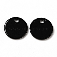Spray Painted 201 Stainless Steel Charms, Flat Round Charms, Black, 8.5x1mm, Hole: 1mm(STAS-G304-21B)