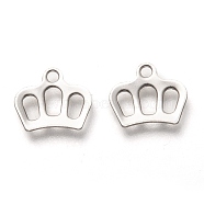 201 Stainless Steel Charms, Laser Cut, Hollow, Crown, Stainless Steel Color, 8x10x0.8mm, Hole: 1.4mm(STAS-C017-23P)