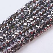 Electroplate Glass Faceted Rondelle Beads Strands, Half Plated, Light Grey, 3x2mm, Hole: 1mm, about 165~169pcs/strand, 15~16 inch(38~40cm)(EGLA-D020-3x2mm-21)