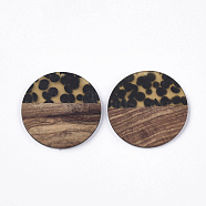 Resin & Walnut Wood Pendants, Flat Round with Spot, Pale Goldenrod, 49x3~4mm, Hole: 2mm(RESI-Q210-008A-A02)