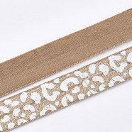 Flat Elastic Cord, with Pattern, Camel, 15~16x1mm, about 3.28 yards(3m)/roll(EC-T001-04D)