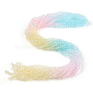 Transparent Glass Beads Strands, Segmented Multi-color Beads, Faceted(32 Facets), Round, Light Sky Blue, 4~4.5mm, Hole: 1mm, about 90~95pcs/strand, 13.98 inch(35.5cm)(X-GLAA-E036-07A)