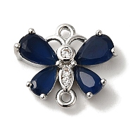 Rack Plating Brass Pave Clear Cubic Zirconia Butterfly Links Connector Charms, with Midnight Blue Glass, Cadmium Free & Lead Free, Long-Lasting Plated, Platinum, 12x14x4mm, Hole: 1mm(KK-A229-10P)