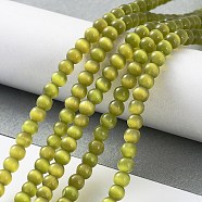 Cat Eye Beads Strands, Round, Olive, 4mm, Hole: 0.7mm, about 100~105pcs/strand, 14.37~14.69 inch(36.5~37.3cm)(CE-F022-4mm-04)